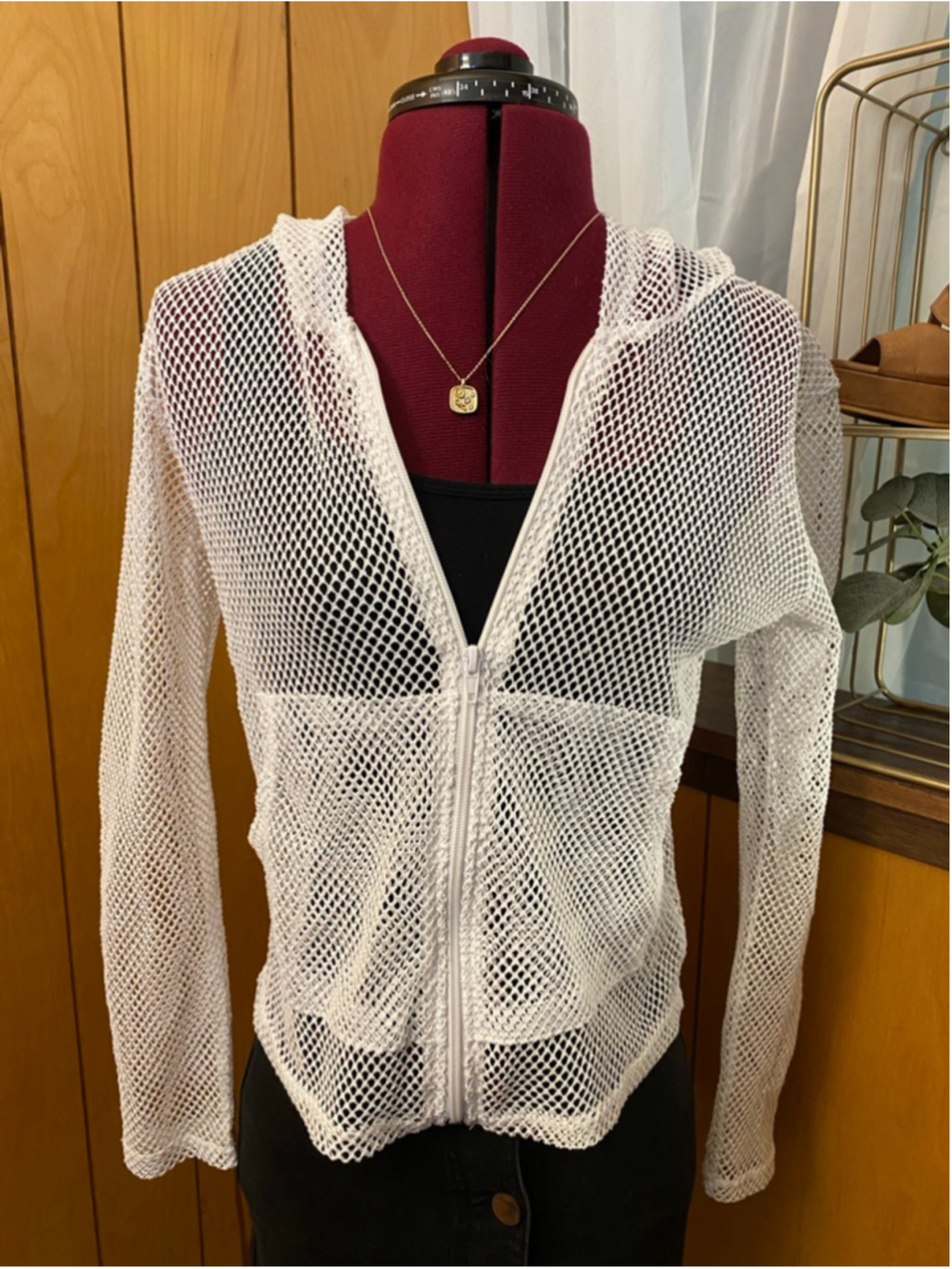 Women's Occasion White Mesh Zip-Up Hoodie S